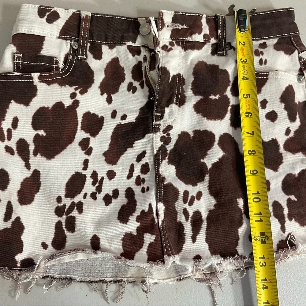 No Boundaries Women's Denim Mini Skirt Size xtra Small Cow Print Brown